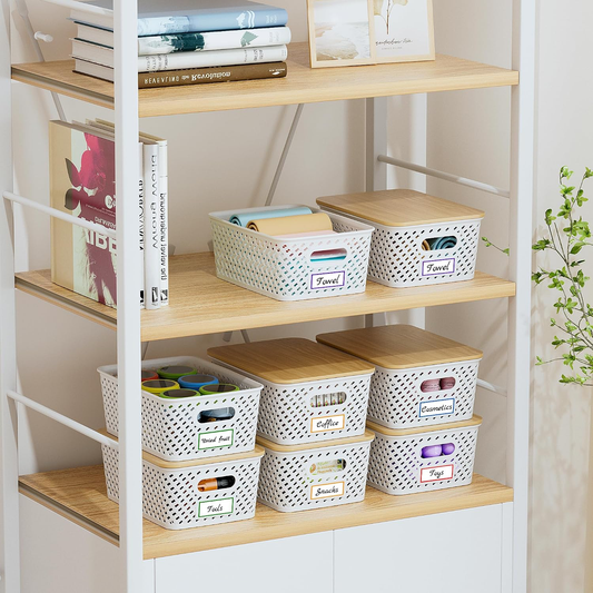 8 Pack Plastic Storage Bins with Bamboo Lids, 5.2 QT Stackable Bins