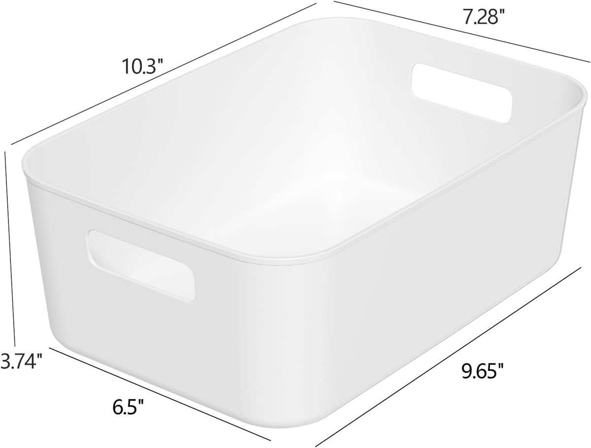 12 Packs Plastic Pantry Organizing Bins, Small Open Storage Bin White Plastic Container, Cabinet Organizer Bin