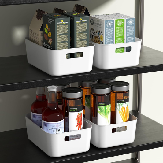 12 Packs Plastic Pantry Organizing Bins, Small Open Storage Bin White Plastic Container, Cabinet Organizer Bin
