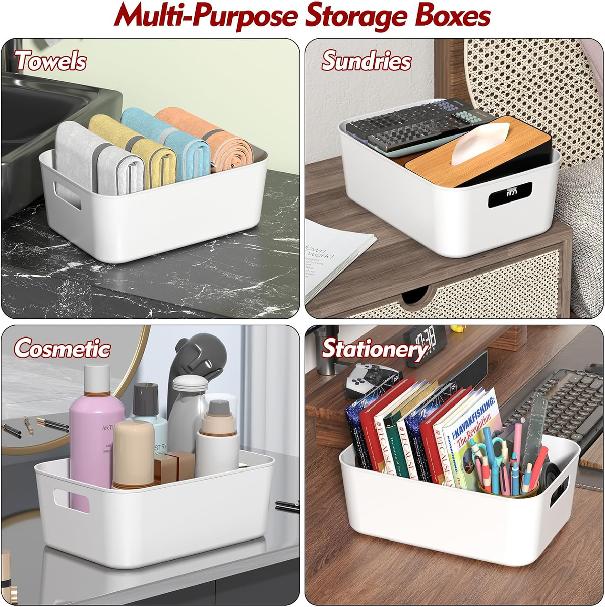 12 Packs Plastic Pantry Organizing Bins, Small Open Storage Bin White Plastic Container, Cabinet Organizer Bin