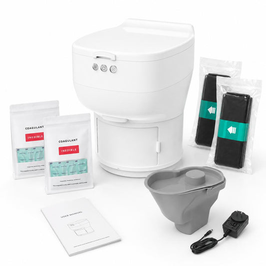 Fixed RV Dry Flush Toilet, Waterless Rechargeable (featuring LooSeal waterless seal technology)