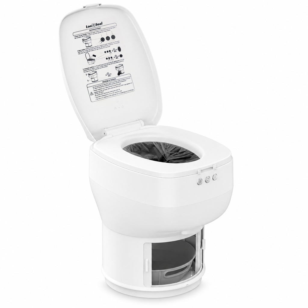 Fixed RV Dry Flush Toilet, Waterless Rechargeable (featuring LooSeal waterless seal technology)