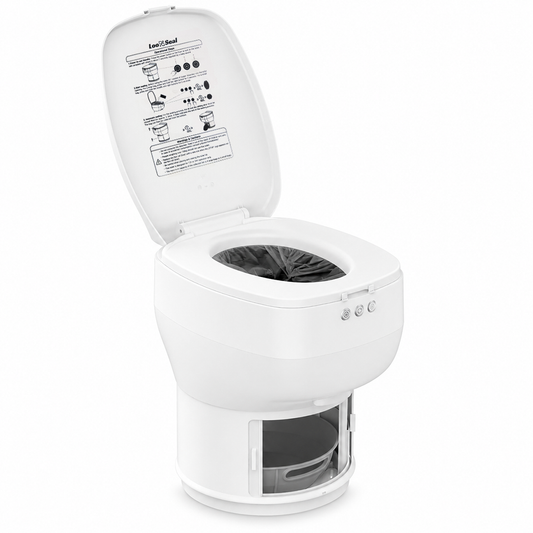 Fixed RV Dry Flush Toilet, Waterless Rechargeable (featuring LooSeal waterless seal technology)