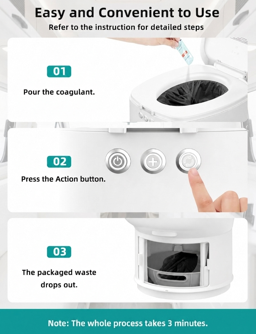 Fixed RV Dry Flush Toilet, Waterless Rechargeable (featuring LooSeal waterless seal technology)