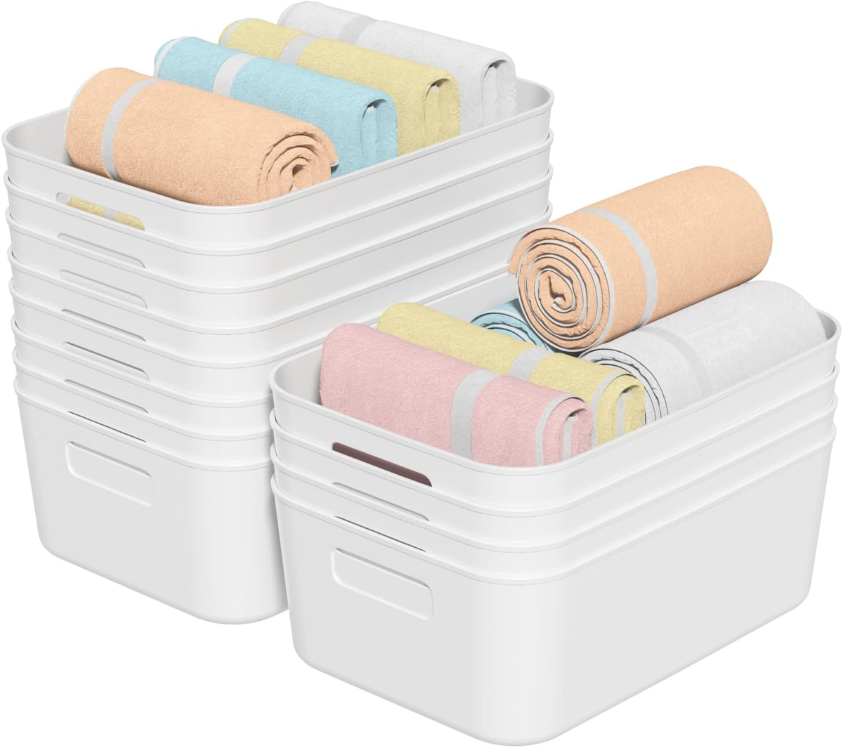 12 Packs Plastic Pantry Organizing Bins, Small Open Storage Bin White Plastic Container, Cabinet Organizer Bin