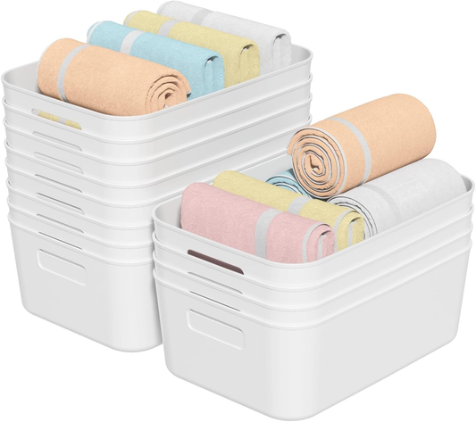 12 Packs Plastic Pantry Organizing Bins, Small Open Storage Bin White Plastic Container, Cabinet Organizer Bin
